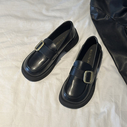 Damen Loafers Elegante Lederschuhe Glänzend Schnalle