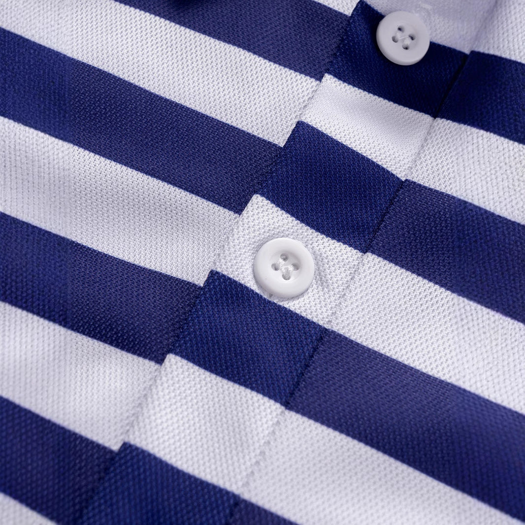 Herren Poloshirt Langarm Streifenmuster Marineblau