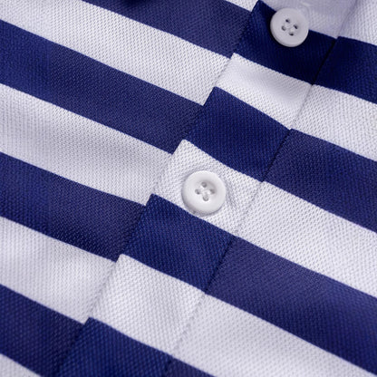 Herren Poloshirt Langarm Streifenmuster Marineblau