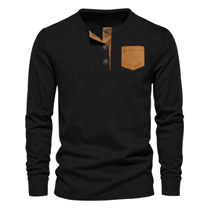 Herren Langarmshirt Modern mit Kontrastdetails und Knopfleiste