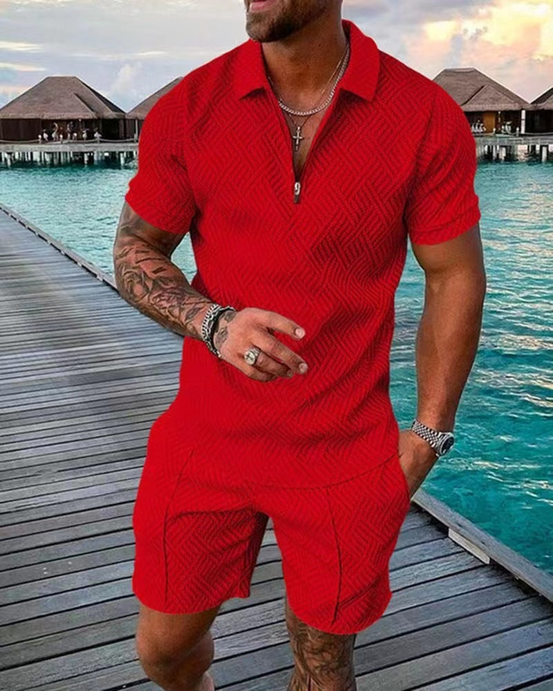 Herren Jumpsuit Kurzarm Modern Fein Strukturiert