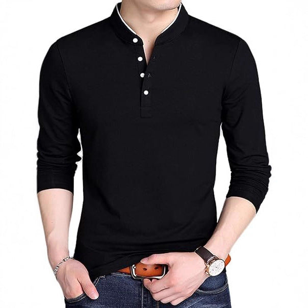 Herren Langarmshirt Modern mit Knopfleiste und Kragen - BerlinGlamour