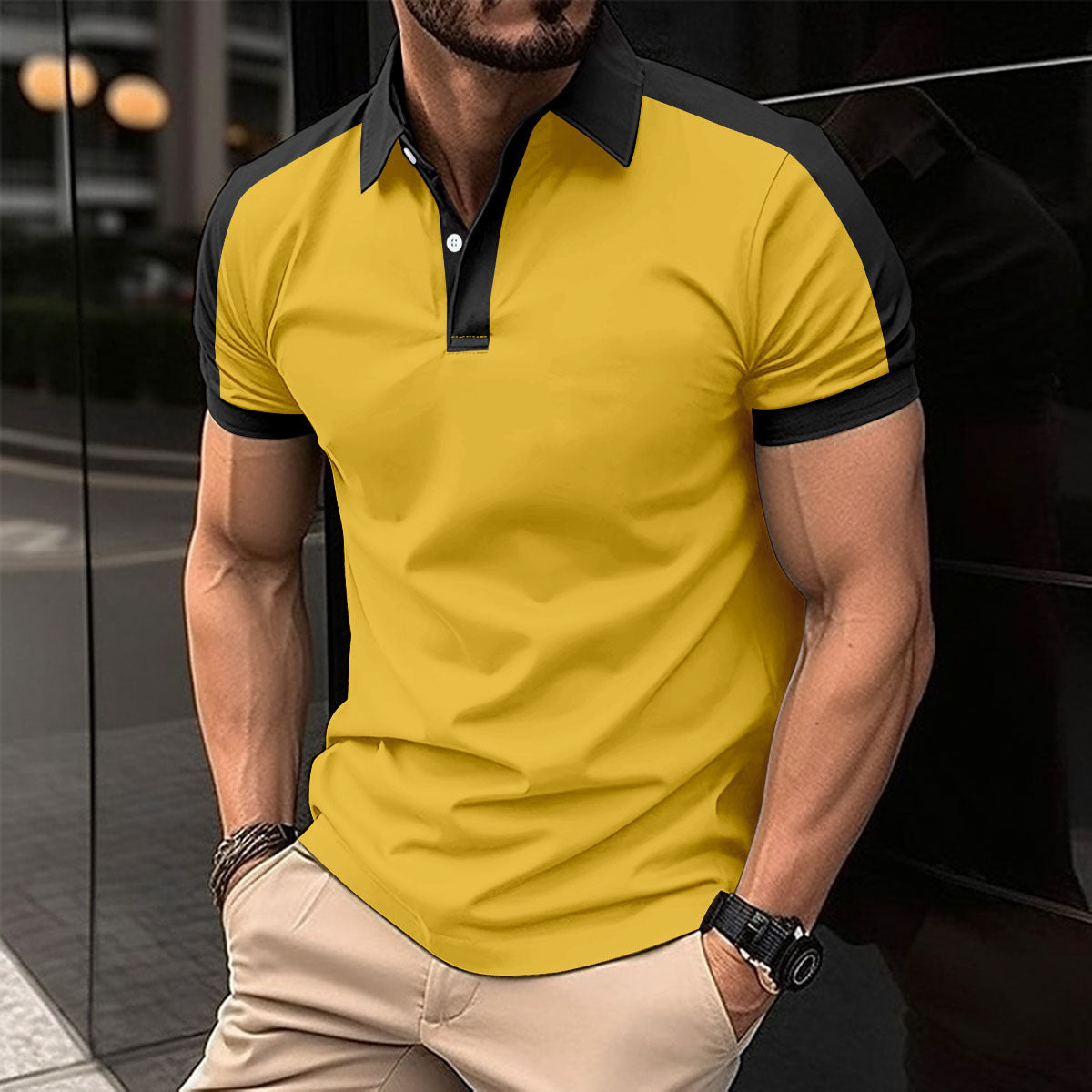 Herren Poloshirt Modern Slim Fit Kontrast Ärmel