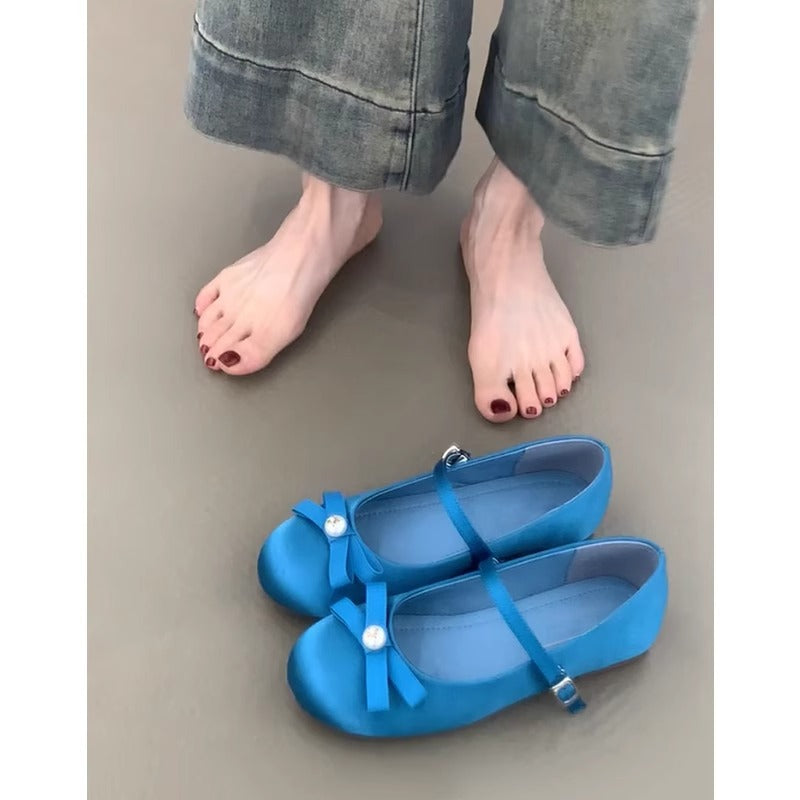 Damen Ballerinas Schleifen Design Komfort Riemenverschluss