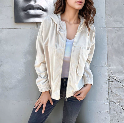 Lässige Damen Cordjacke Modern Reißverschluss
