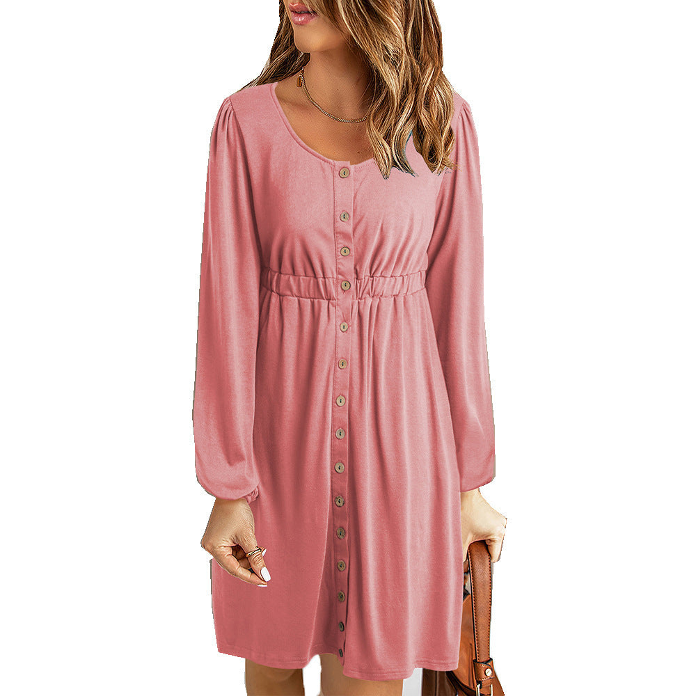 Damen Kleid mit Knopfleiste Elastischer Bund Elegant - BerlinGlamour