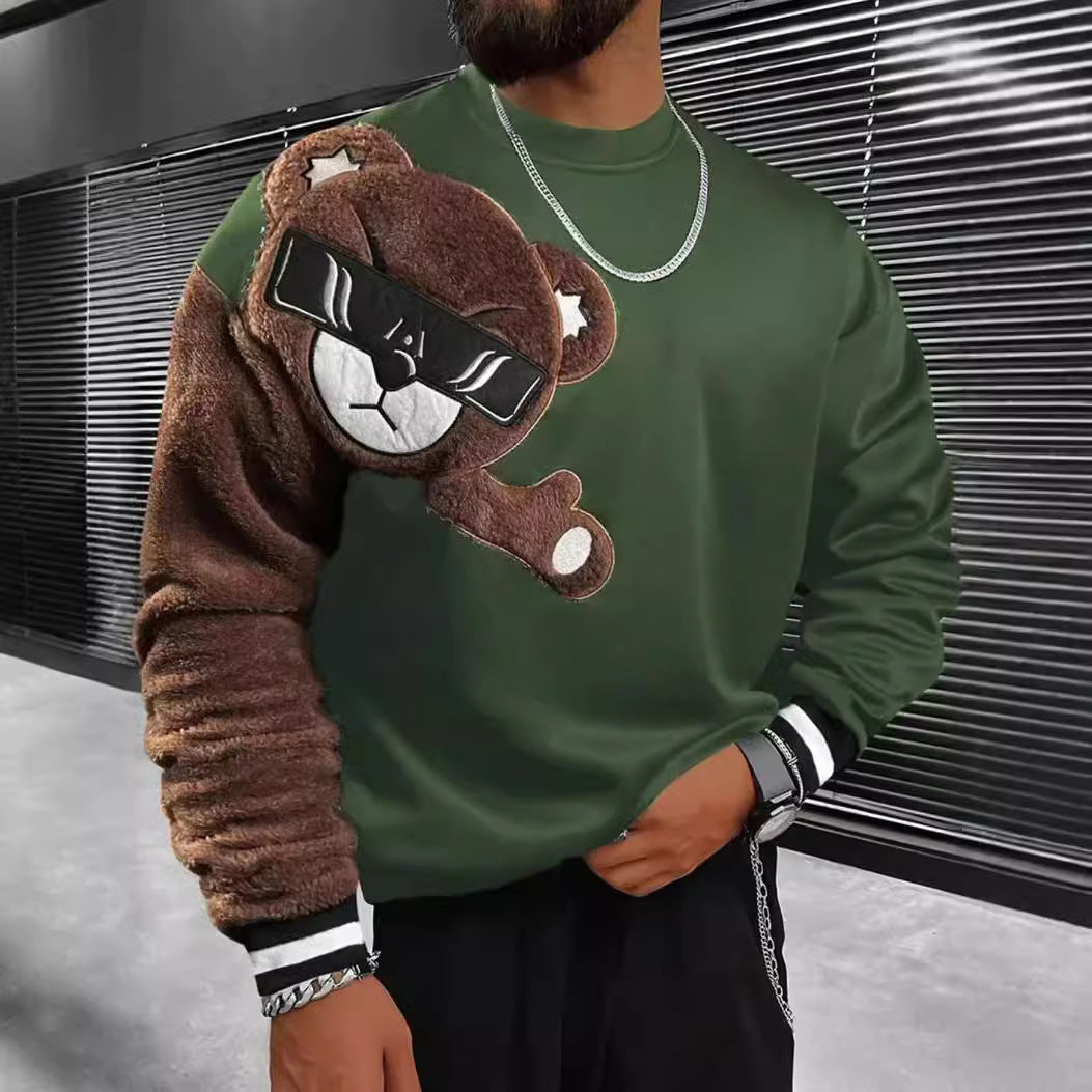 Herren Sweatshirt Plüsch Bär Applikation Modern