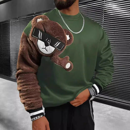 Herren Sweatshirt Plüsch Bär Applikation Modern