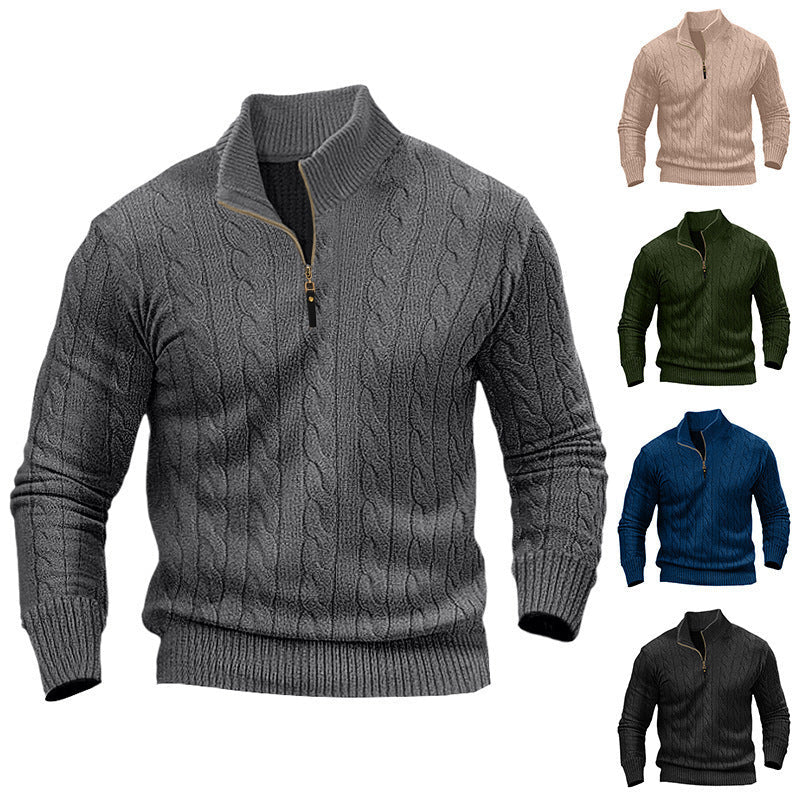 Herren Strickpullover Klassisch Zopfmuster Reißverschluss - BerlinGlamour
