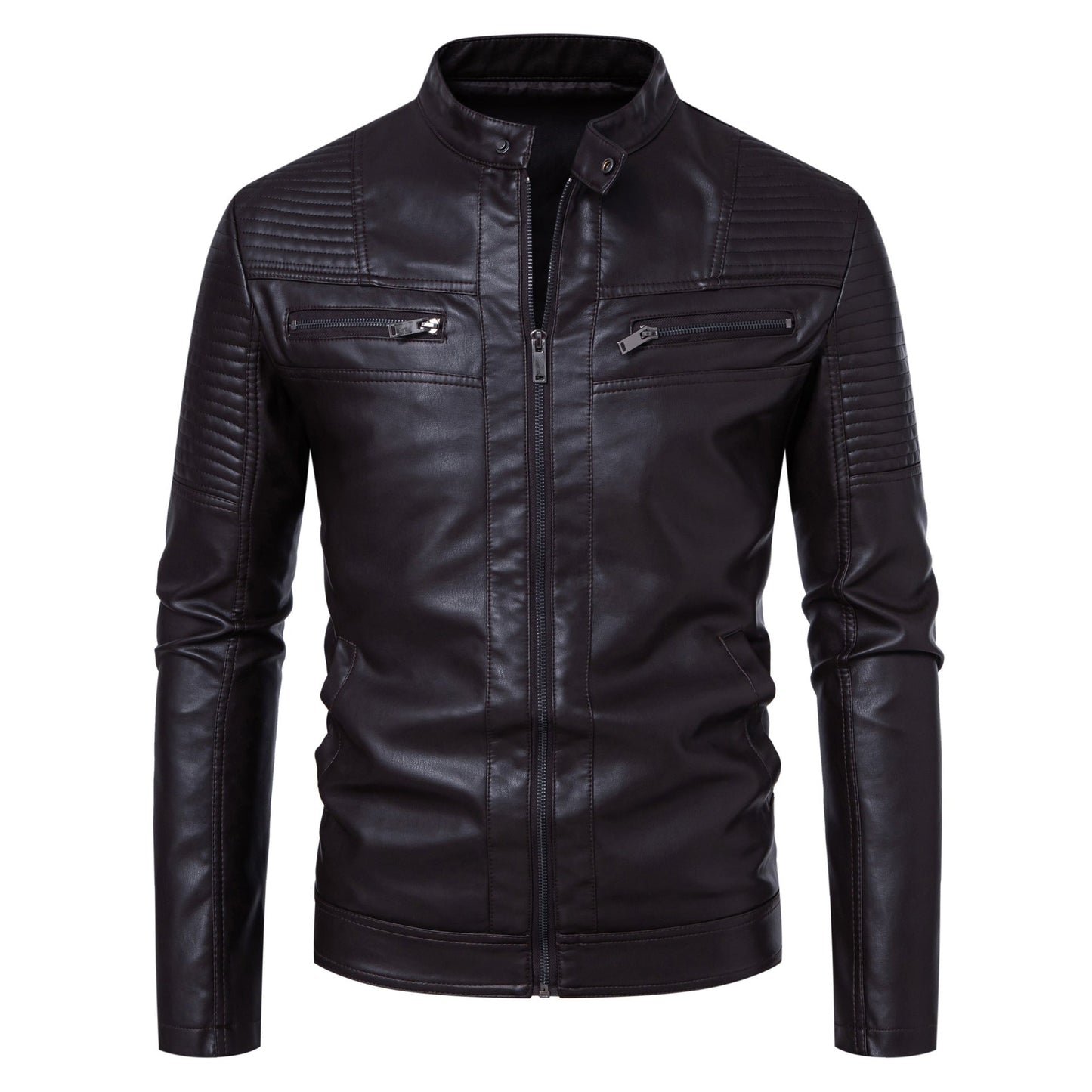 Lederjacke Herren Biker Stil Schwarz