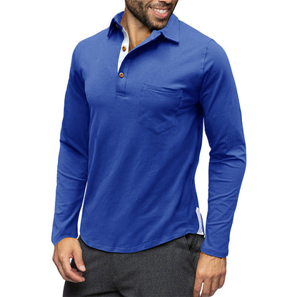 Herren Poloshirt Langarm mit Brusttasche Baumwolle Qualität