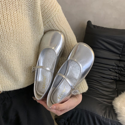 Elegante Damen Ballerinas mit Riemen schwarz