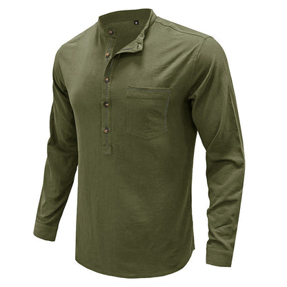 Herren Langarmshirt Mit Kragen Brusttasche Modern
