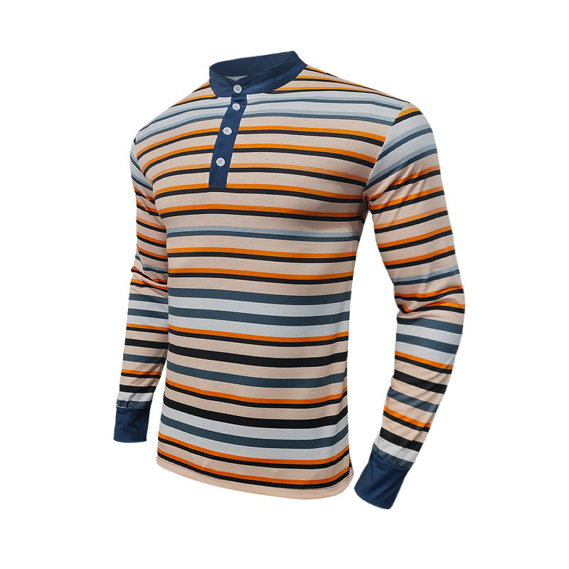 Herren Langarmshirt Gestreift Knopfleiste Modern