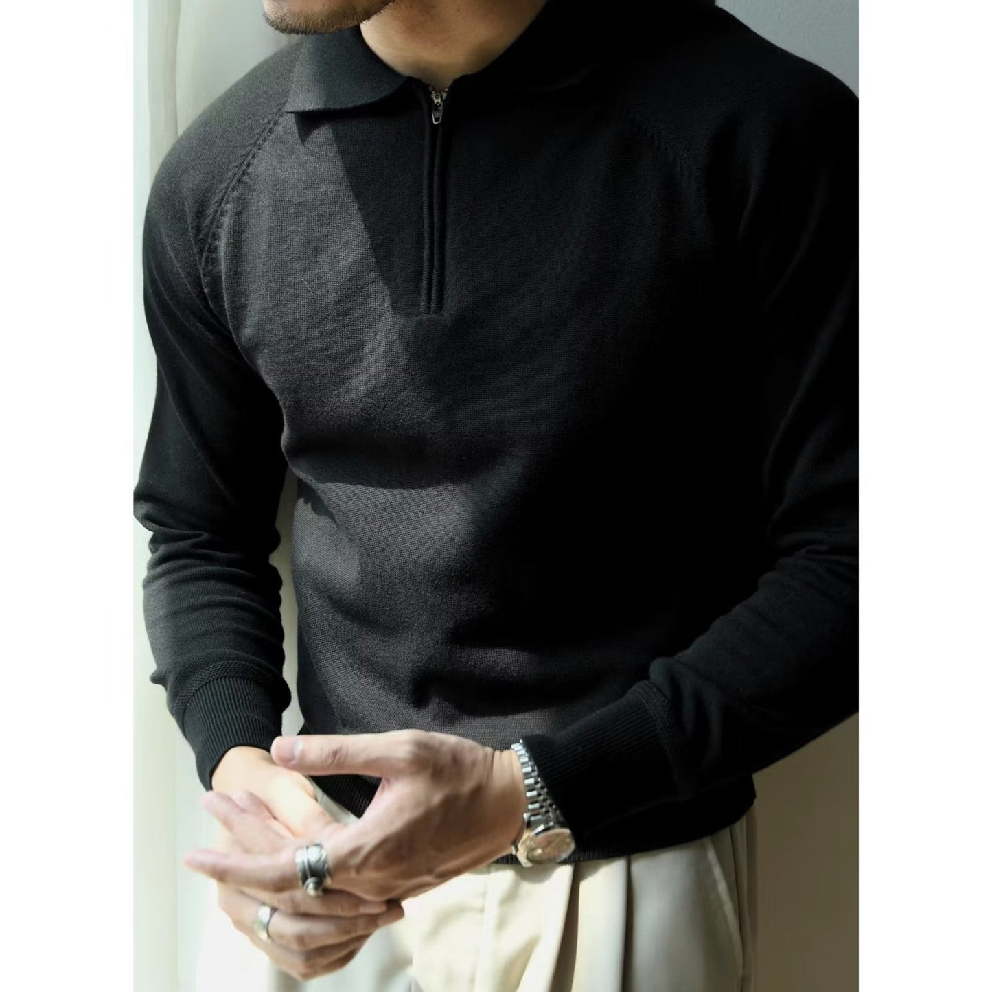 Herren Pullover Strick Kurzarm mit Stehkragen Sportlich