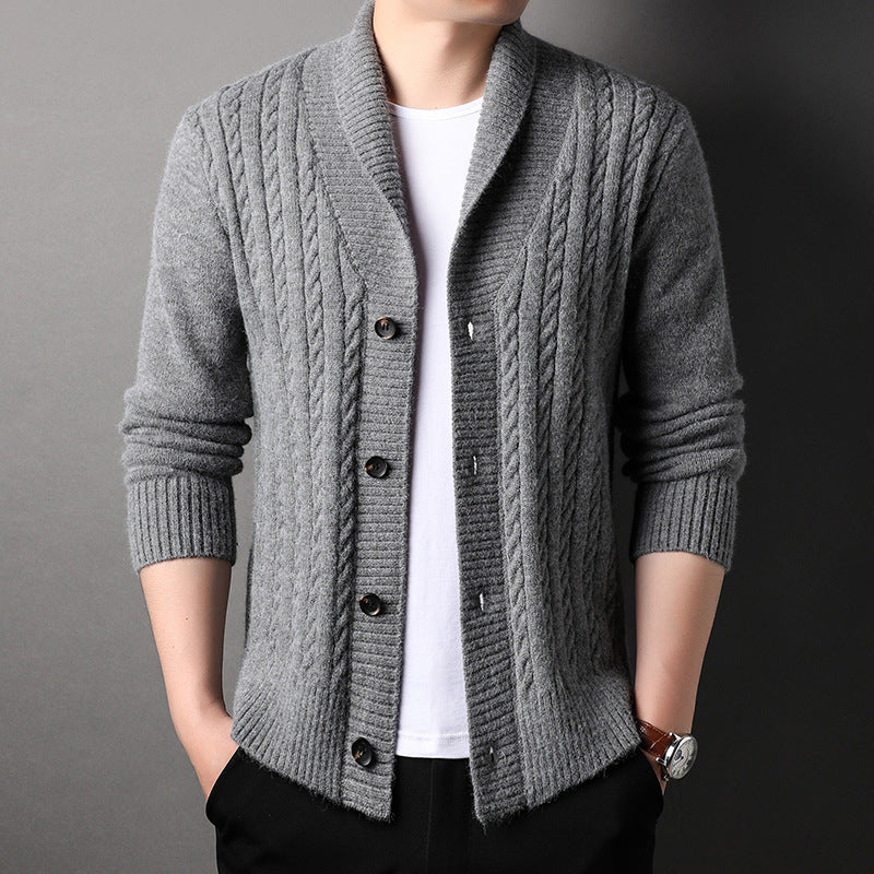 Herren Strickjacke Elegante Struktur Kragen Modern