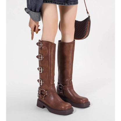 Damen Stiefel Schnalle Blockabsatz Robust Schwarz