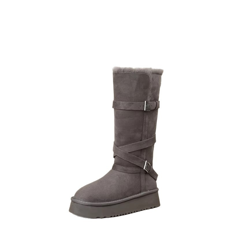 Damen Stiefel Langschaft Elegant Rutschfest Schnalle Verstellbar