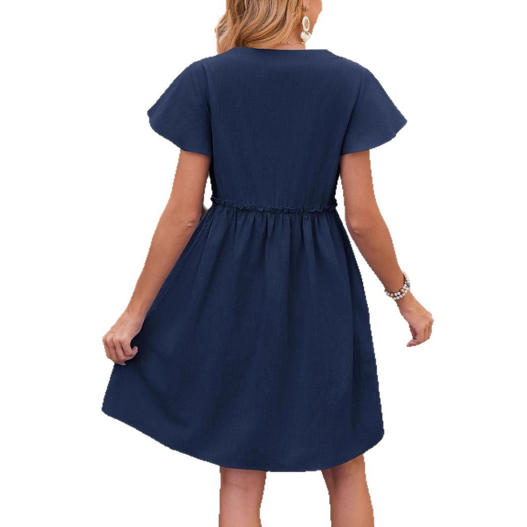 Damenkleid Drehkleid mit Knöpfen und Taschen Elegant Kurz