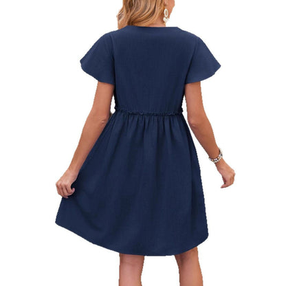 Damenkleid Drehkleid mit Knöpfen und Taschen Elegant Kurz