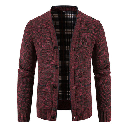 Herren Strickjacke Karomuster Knopfverschluss Elegante Männerjacke