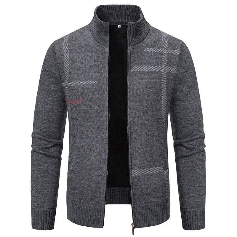 Herren Strickjacke mit Grafik-Print und Hochkragen Modern