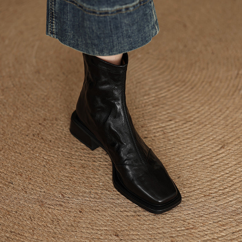 Damen Chelsea Boots Leder Schwarz Elegant Reißverschluss - BerlinGlamour