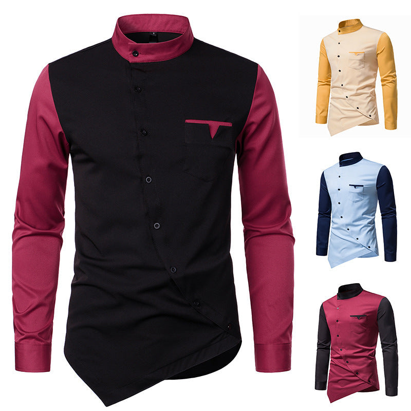 Herren Langarmhemd Modern Schnitt Kontrast Akzente - BerlinGlamour