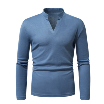 Herren Langarmshirt Mit Stehkragen Modern Strukturiert
