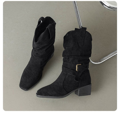 Western Stiefeletten Damen Blockabsatz Riemen Schuhe