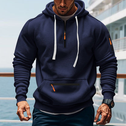 Herren Hoodie Sportlich Mit Reißverschlusstaschen Verstellbar