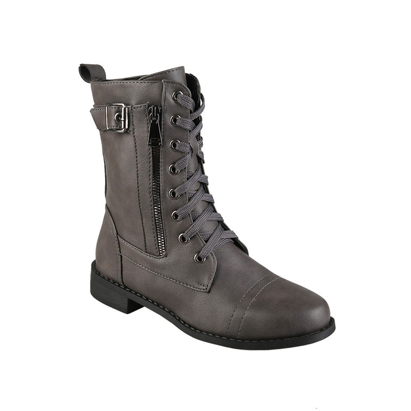 Damen Stiefeletten Schnürstiefeletten Reißverschluss Schwarz