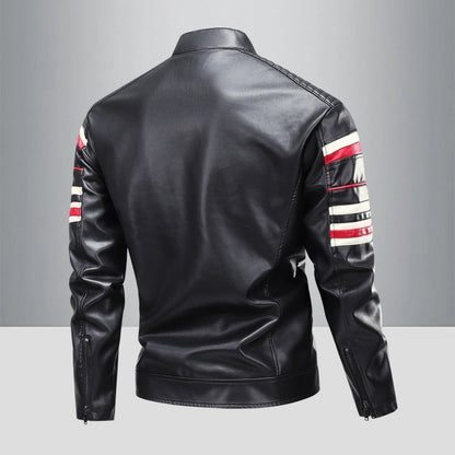 Lederjacke Herren Lässig mit Taschen Schwarz Modern