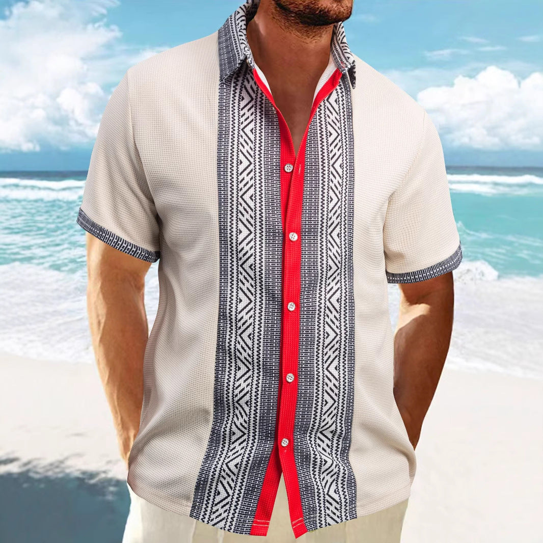Männer Kurzarm Hemd Ethno Muster Trendy