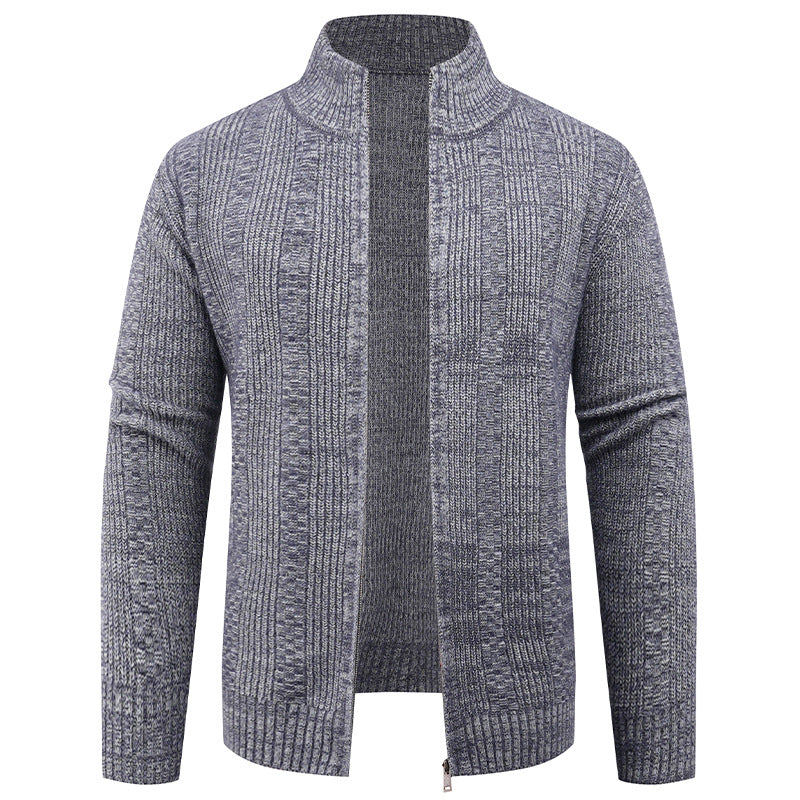 Herren Strickjacke Modern Reißverschluss Zopfmuster Schwarz