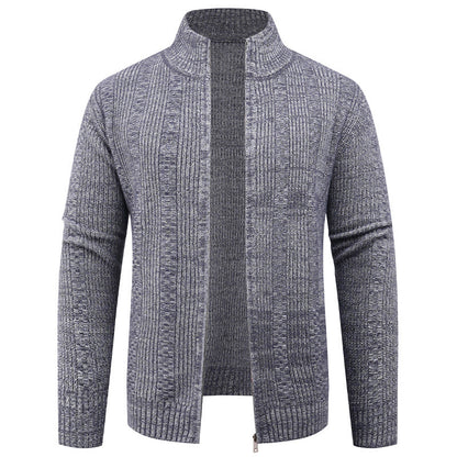 Herren Strickjacke Modern Reißverschluss Zopfmuster Schwarz