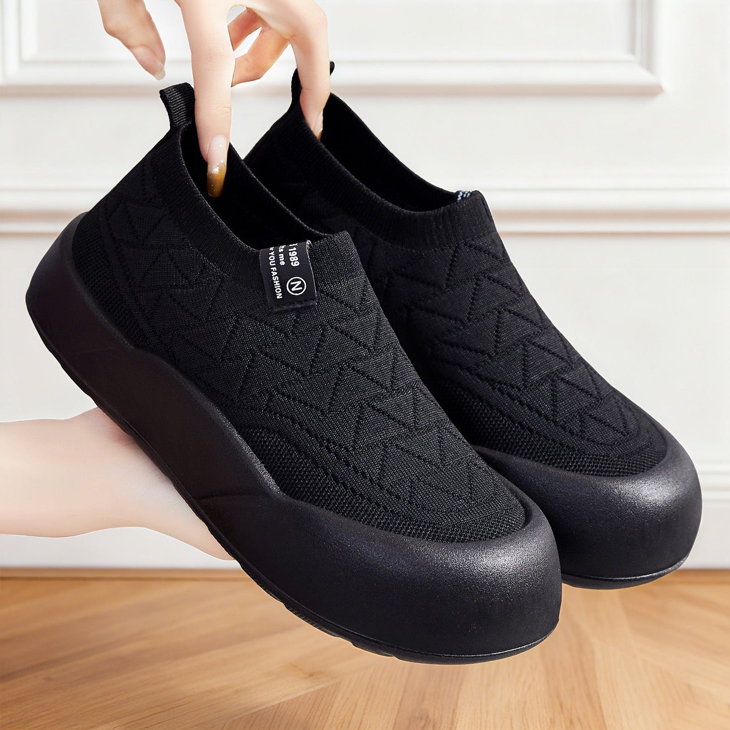 Damen Sneaker Bequem Slip-On mit Flexibles Strickdesign