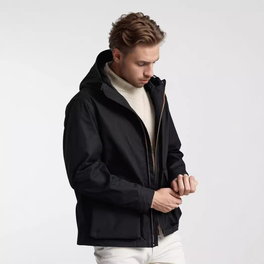 Herren Übergangsjacke Funktional mit Abnehmbarer Kapuze Modern