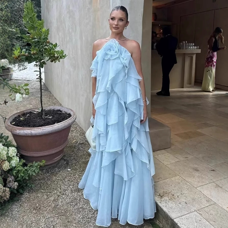 Damen Maxikleid mit Rüschen und Blumenmuster Sommerkleid - BerlinGlamour