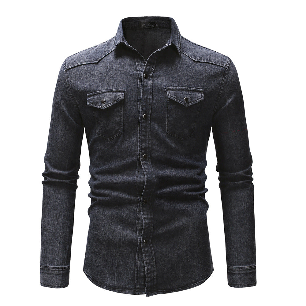 Herren Jeanshemd Modern mit Taschen und Button Down Kragen