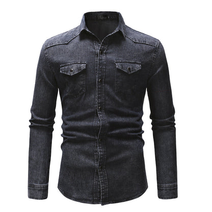 Herren Jeanshemd Modern mit Taschen und Button Down Kragen