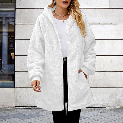 Damen Fleecejacke Oversized Reißverschluss Warm Kuschelig