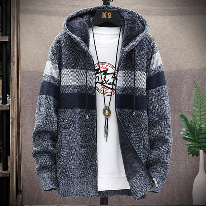 Herren Strickjacke Kapuze Streifen Design Modern