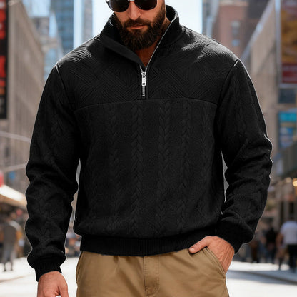 Herren Fleecepullover Halbzipper Strukturmuster Winterwarm
