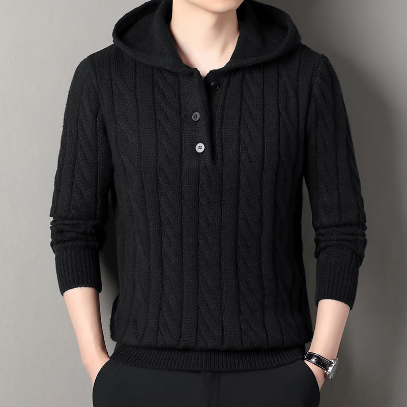 Herren Kapuzenpullover Strickoptik Grau Modern