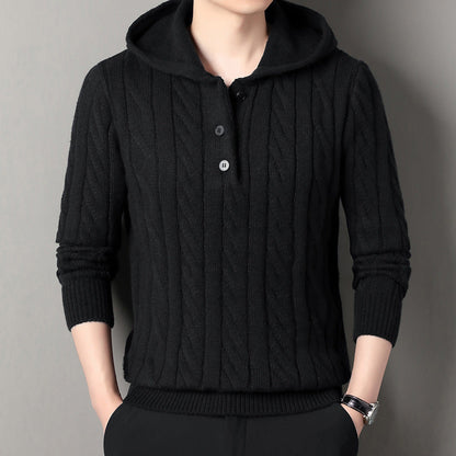 Herren Kapuzenpullover Strickoptik Grau Modern