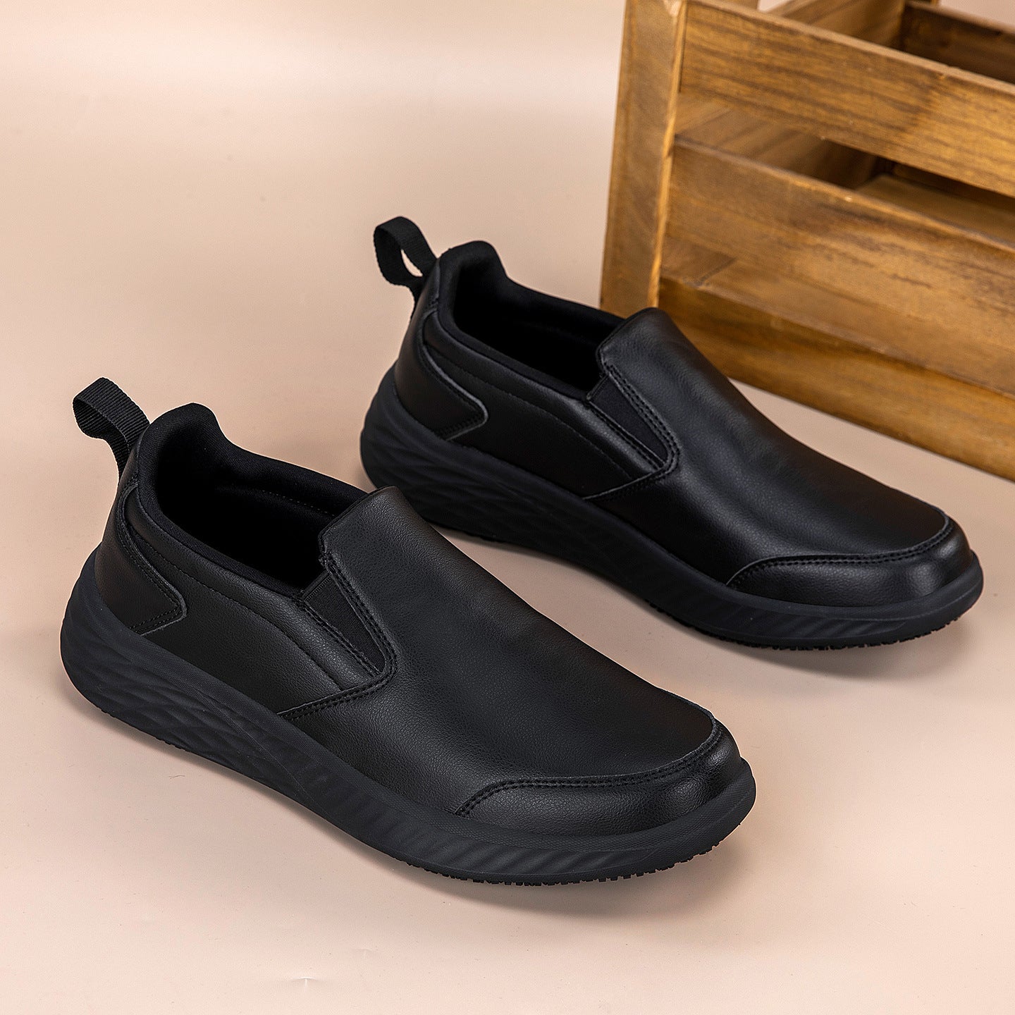 Damen Sneaker Bequem Slip-On Rutschfest Schwarze Schuhe