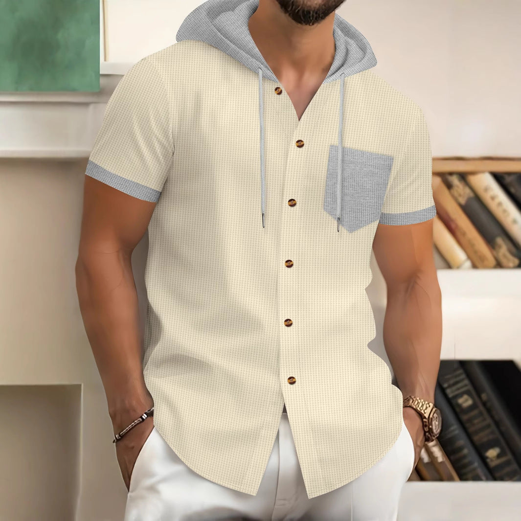 Herren Kapuzenhemd Modern Kurzarm mit Akzenten - BerlinGlamour