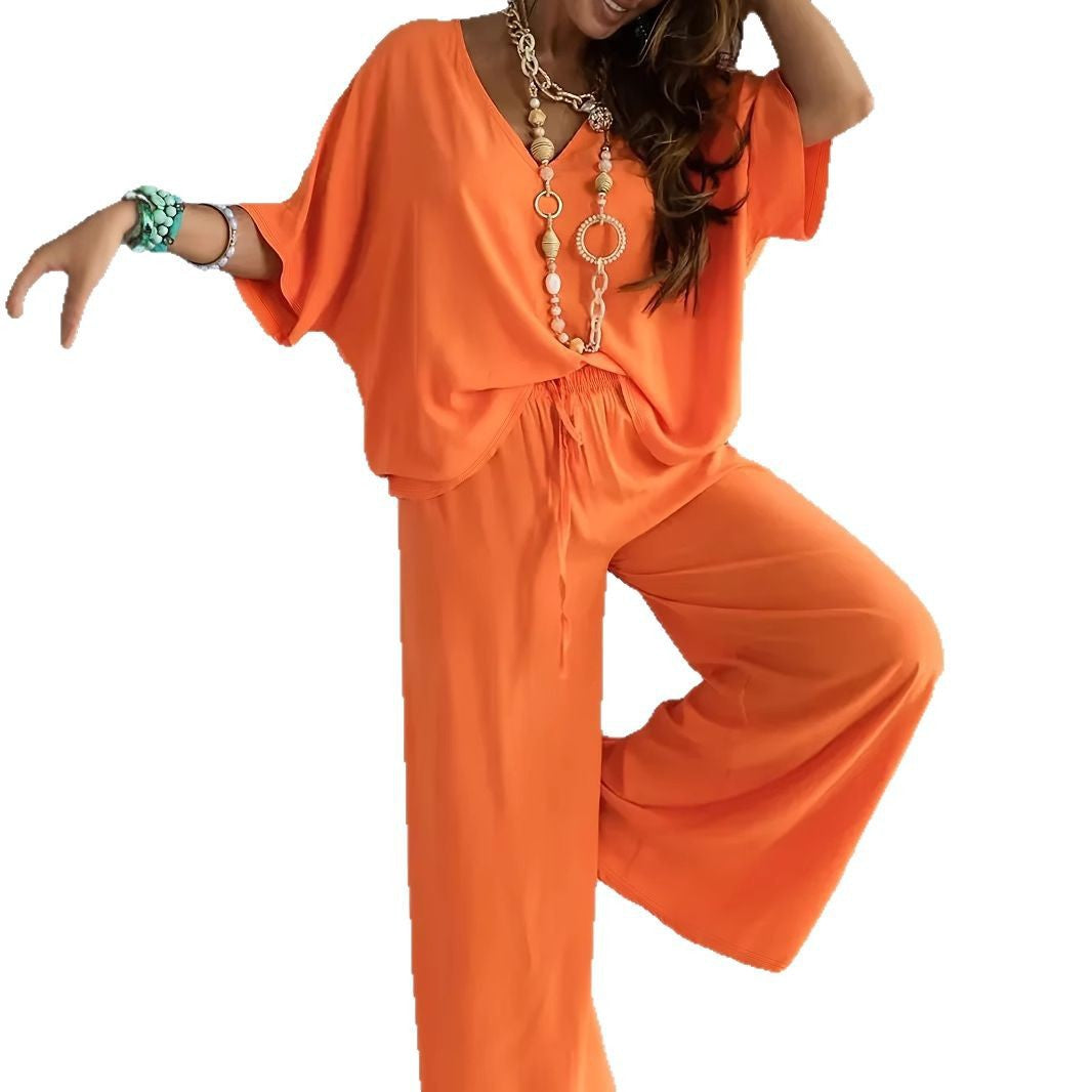 Damen Freizeitoutfit locker Oberteil weite Hosen Casual