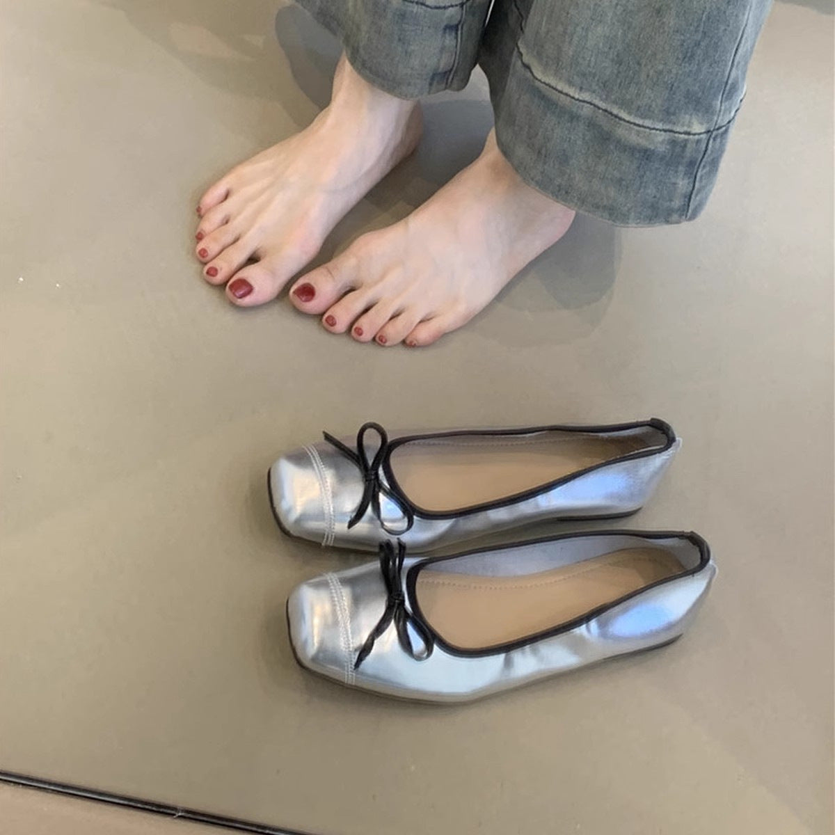 Damen Ballerinas Elegante Glanz Schuhe Zierlich